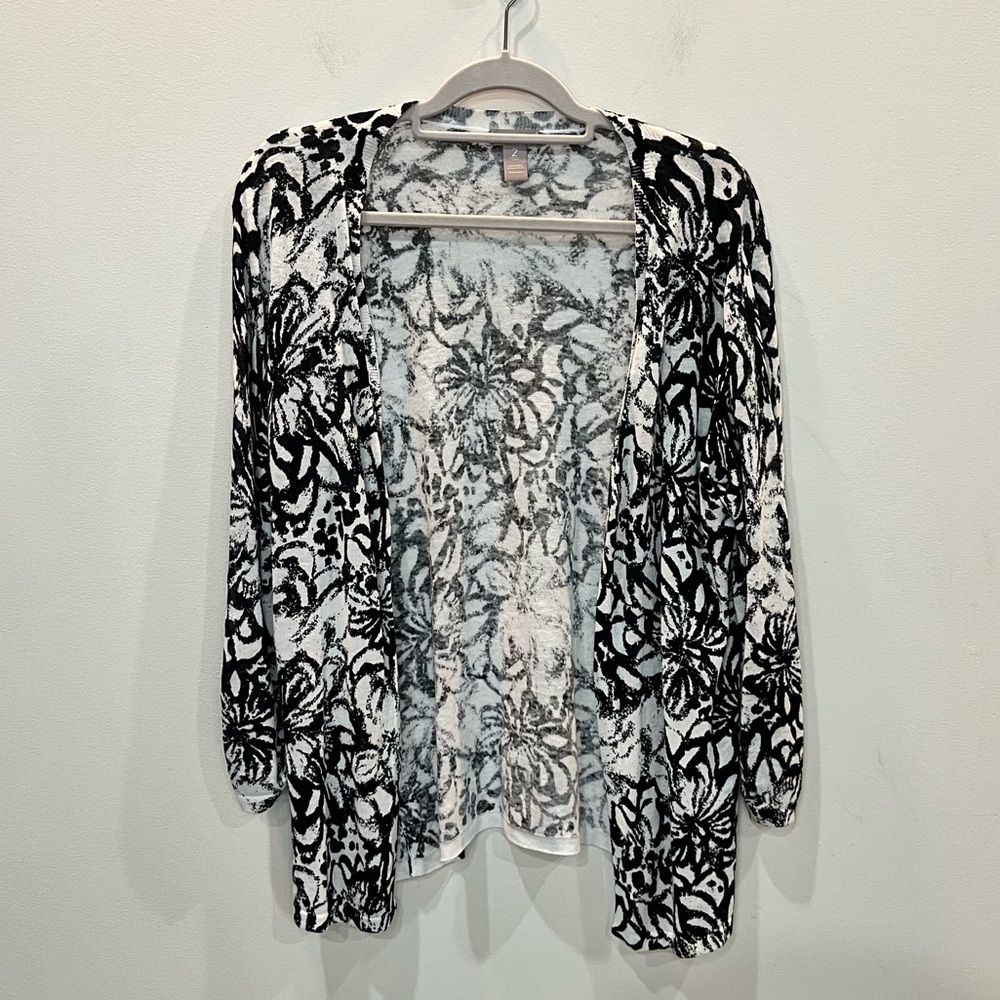 Chicos Long Sleeve Open Front Cardigan Size 2 Large Lightweight Linen Blend